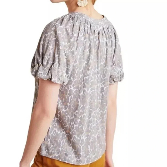 Maeve Anthropologie Women’s XS Tan Linen Leopard Puff Sleeve Top - Picture 8 of 9